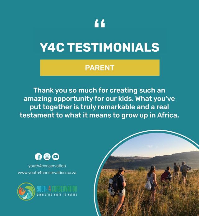 Adventures that matter 💚

Y4C experiences are an opportunity for South African youth to be exposed to the beauty — and challenges — present in our own ‘backyards’. Not only is it an awakening of all the treasures that this continent has to offer - but perhaps, also a realisation of our role in protecting it. 🌍

Receiving feedback of any form, helps us to learn and improve and keep making our experiences better.  But when we receive heartfelt positive comments from teachers or parents or students — nothing makes our hearts more full.  Thank you to everyone who takes the time to share! 🙏🏼

#testimonials #positivefeedback #africanadventures #natureconnection #wildlifeconservation #conservationvolunteer #schooltrips #gapyear #adventureswithimpact #connectwithnature #volunteer #research #discover #youth4conservation